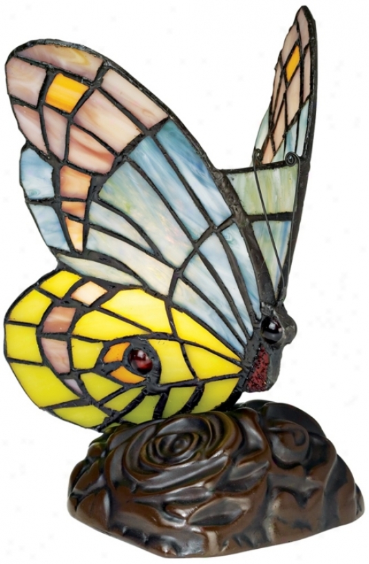 Green Purple Blue Butterfly Tiffany Style Accent Lamp (86751)