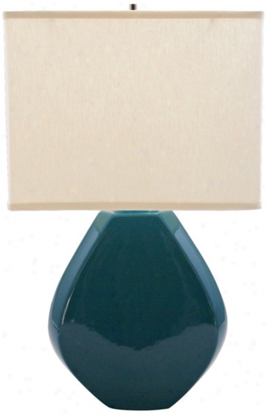 Haeger Potteries Ocean Blue Ceramic Octagon Table Lamp (p1915)