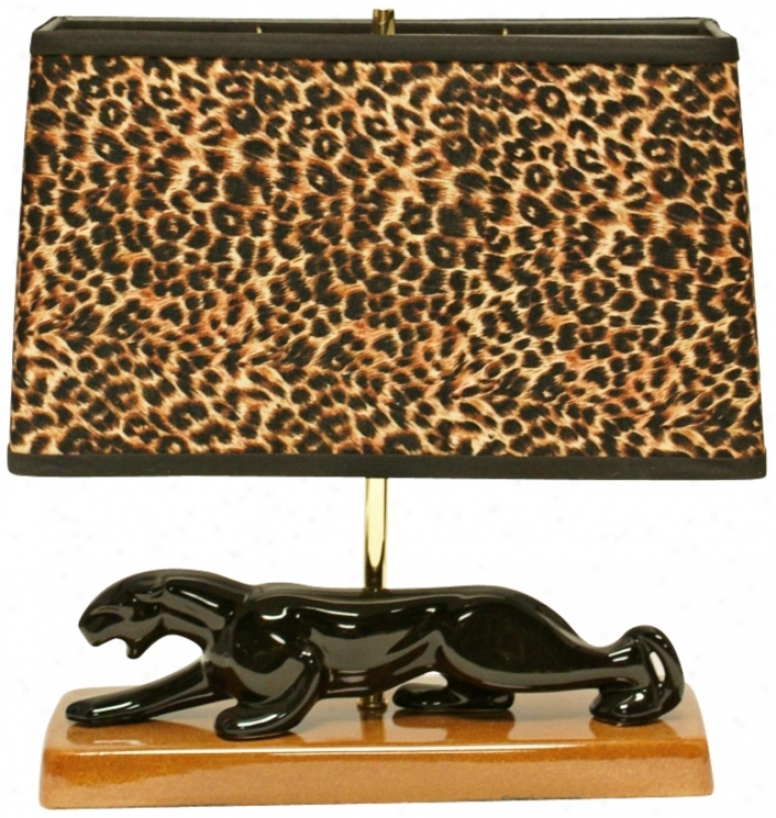 Haeger Potteries Panther With Animal Print Shade Table Lamp (u5550)