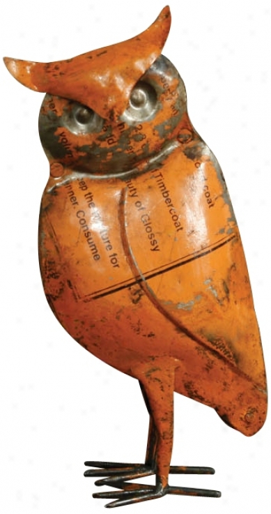 Handcrafted Reclaimed Metal Owl Sculpture (u7373)