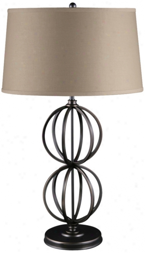 Hayley Mission Bronze Stacked Globes Slab Lamp (u9247)