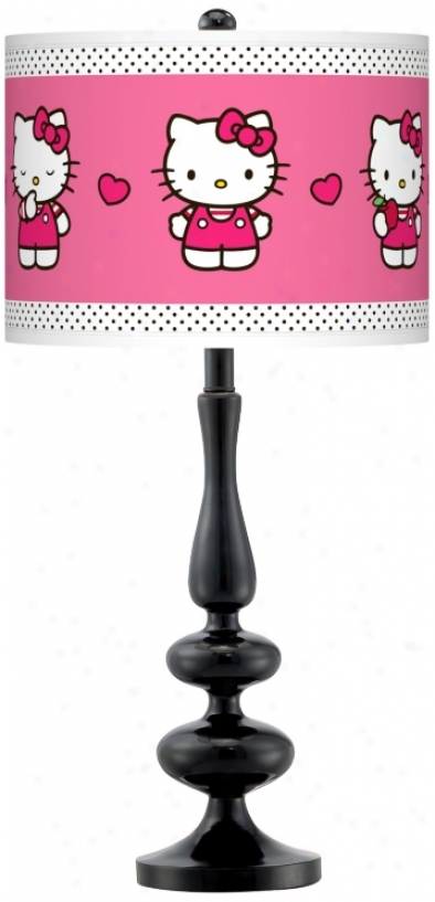 Hello Kitty Pink And Polka Dots Paley Black Table Lamp (n5714-y5110)