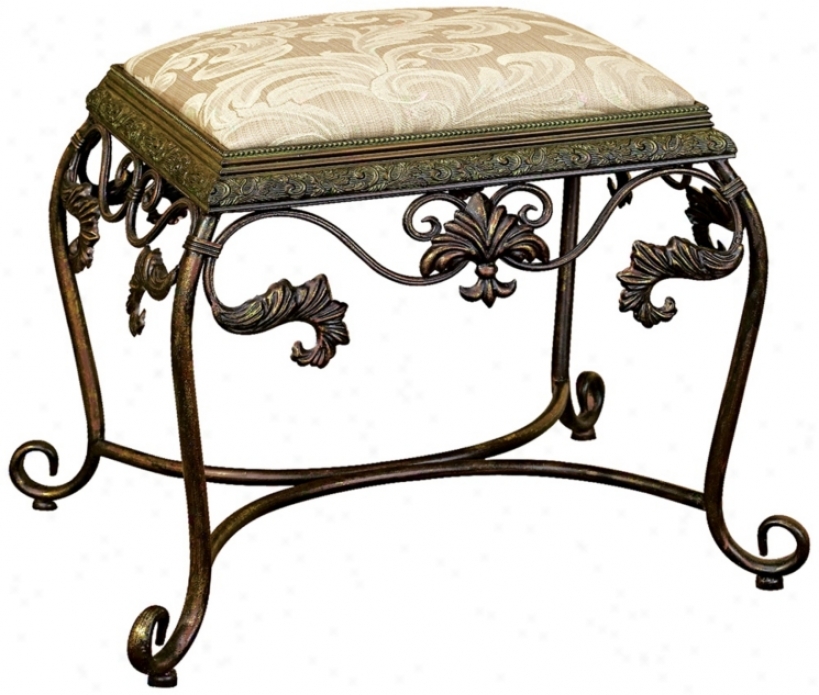 Iron Scroll Vanity Seat With Damask Fabric Cushion (t4873)