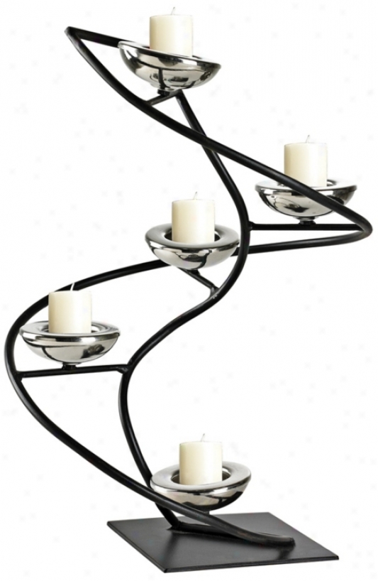 Iron Spiral Black And Chrome Candle Holder (x7718)