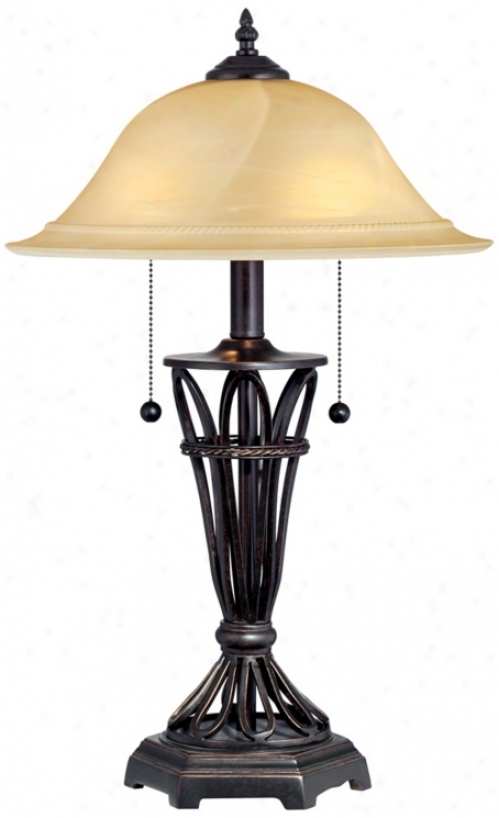 Ivory Glass Shade Iron Cage Table Lamp (t8435)