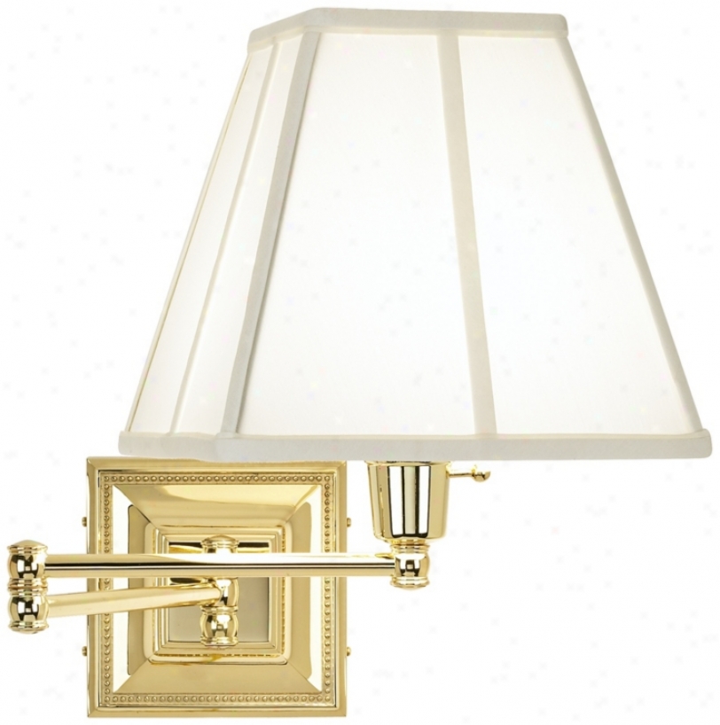 Ivory Square Shade Brass Beaded Plug-in Style Swing Arm Wall Lamp (77426-23875)