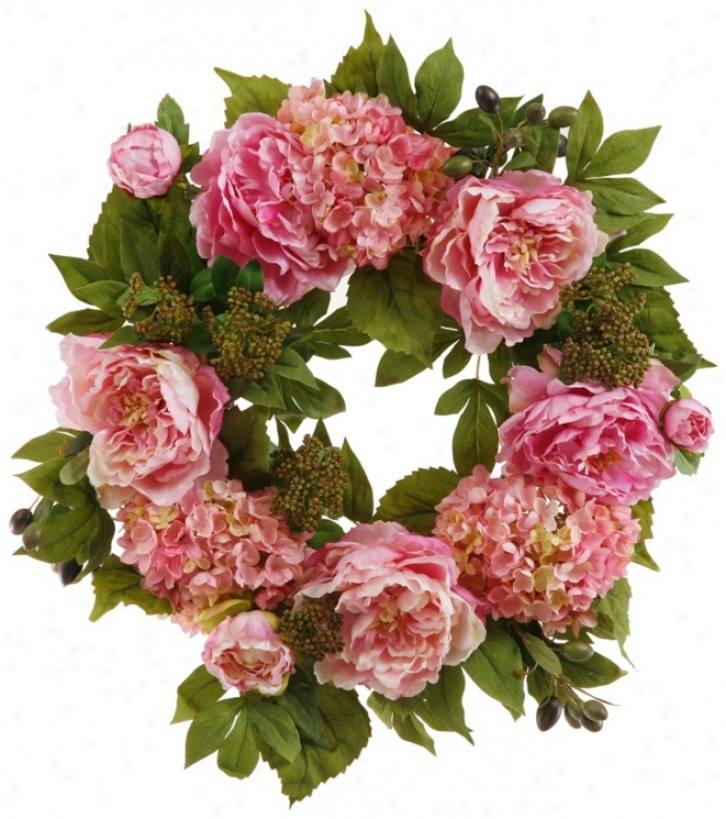 Jane Seymour 24" Pink Faux Peony And Hydrangea Wreath (5v929)