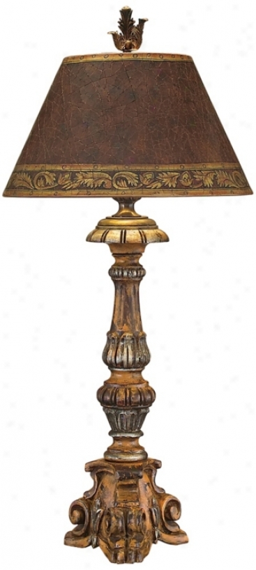 Johm Ricahrd Hand Carved Wood Candlesticl Table Lamp (n8860)