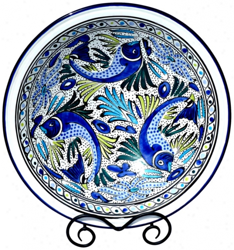 Le Souk Ceramique Aqua Fish Design Large Serving Bowl (x9891)