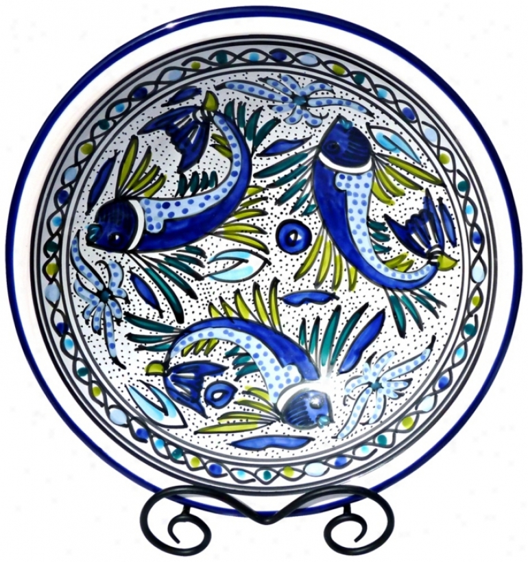 Le Souk Ceramique Aqua Fish Design Medium Serving Bowl (x9892)