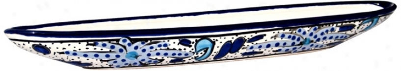 Le Souk Ceramique Auqa Fish Design Olive Boat (x9956)