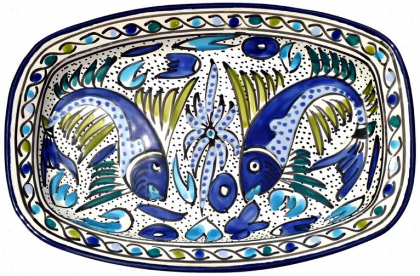 Le Souk Ceramique Aqua Fish Deisgn Rectangular Platter (x9915)