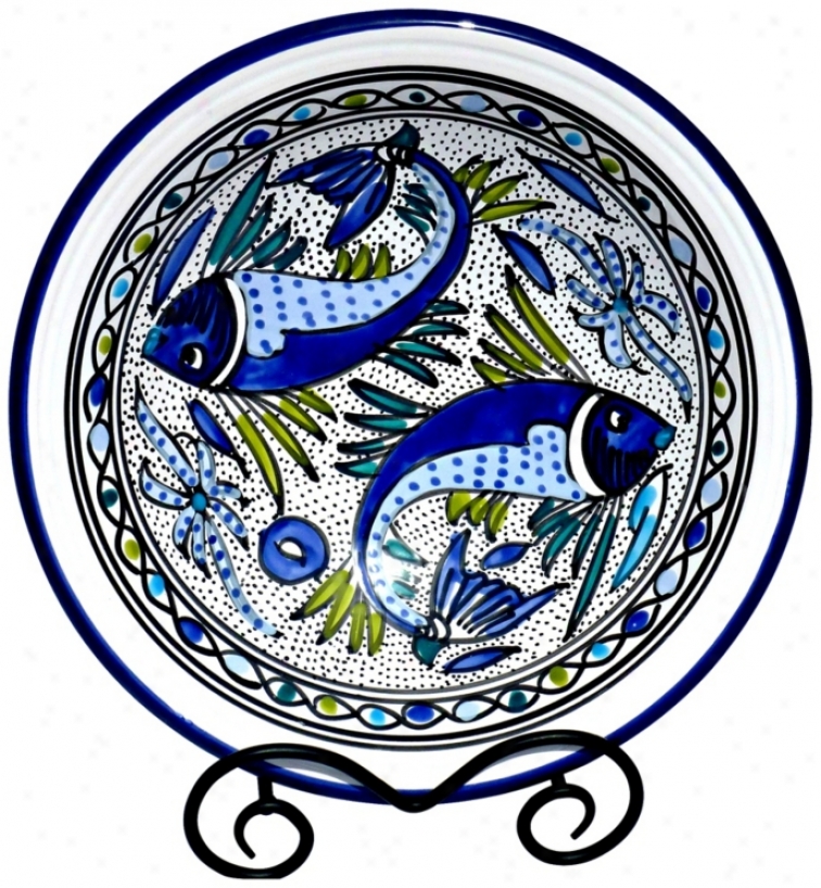 Le Souk Ceramique Aqua Fish Design Small Serving Bowl (x9893)