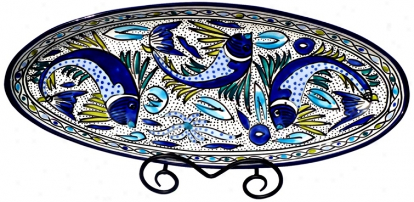 Le Souk Ceramique Aqua Fish Extra Large Oval Platter (x9901)