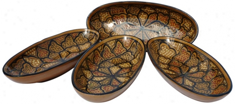 Le Souk Ceramique Honey Set Of 4 Small Oval Platters (x9781)