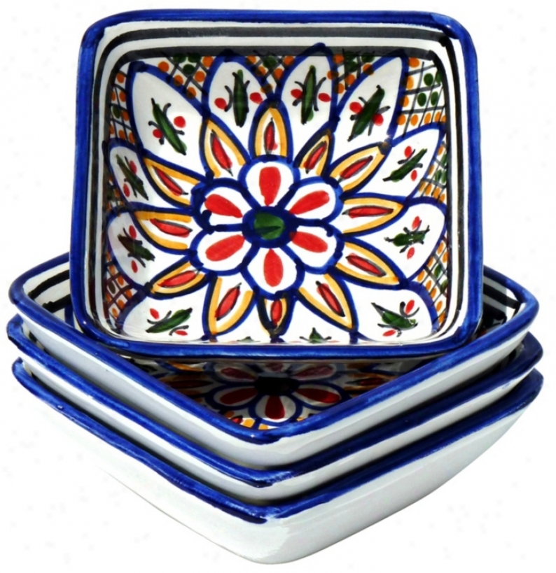 Le Souk Ceramique Set Of 4 Tabarka Square Sauce Dishes (y0079)