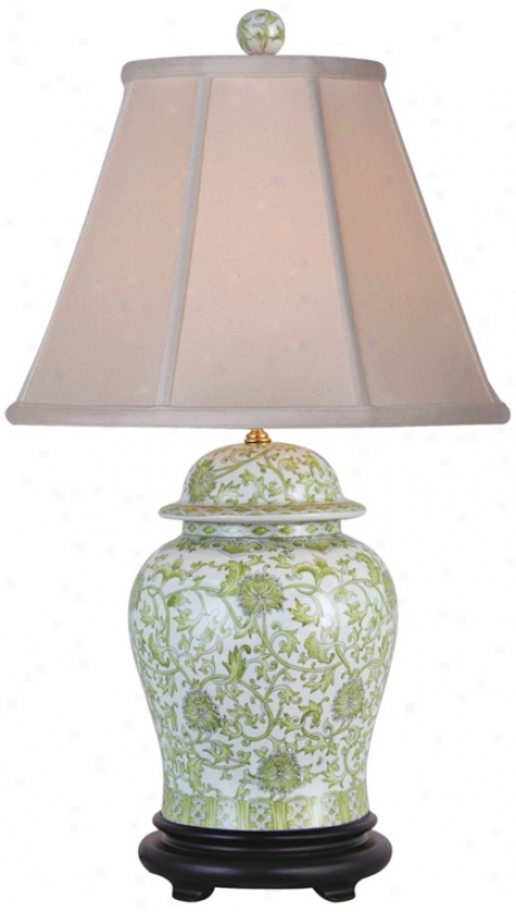 Lemon Green Floral Porcelain Jar Footed Table Lamp (n2126)