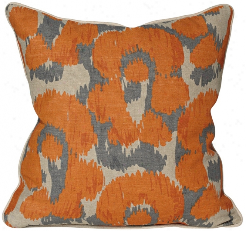 Leopard Print Ikat Orange Throw Pillow (r7914)