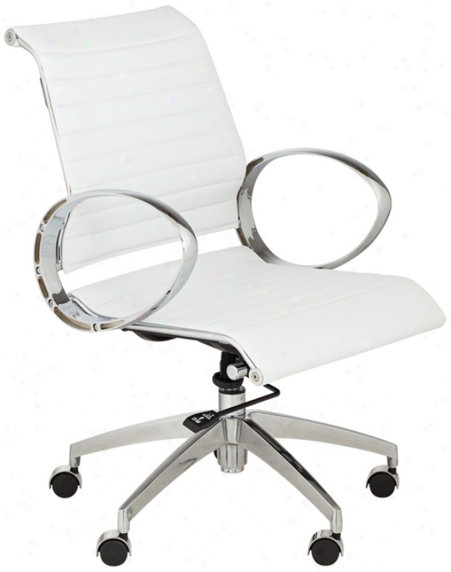Linear White And Chrome Low Back Desk Chair (u7607)