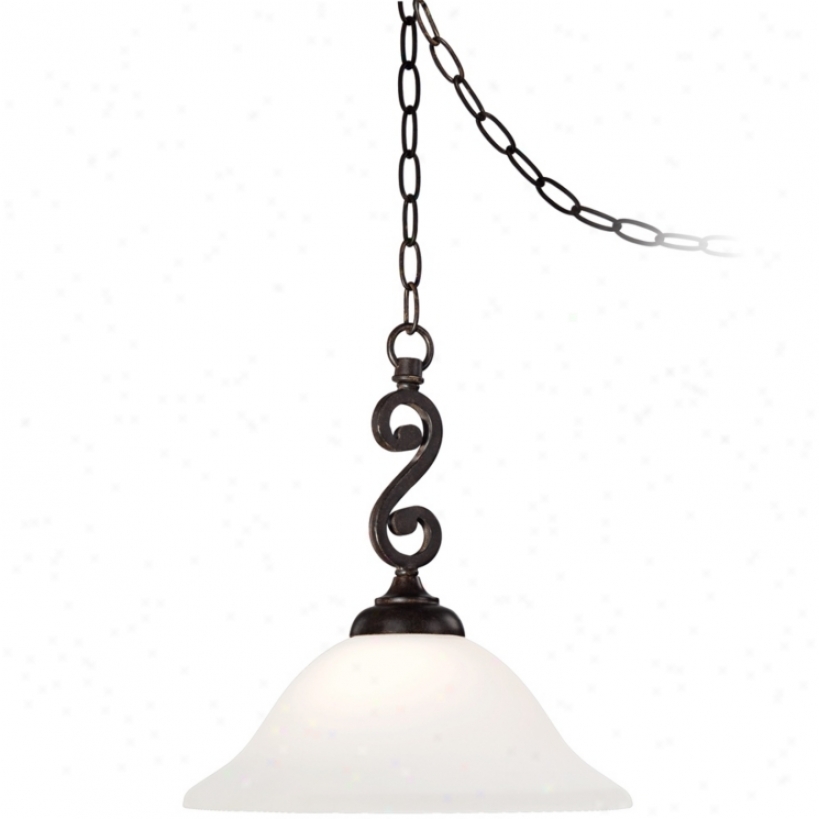 Lorain 13" Spacious Bronze And Frosted Glass Swag Pendant Light (w8358)