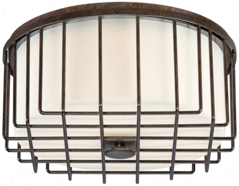 Metal Cage 3-light Flush Bronze Ceiling Light (w7483)