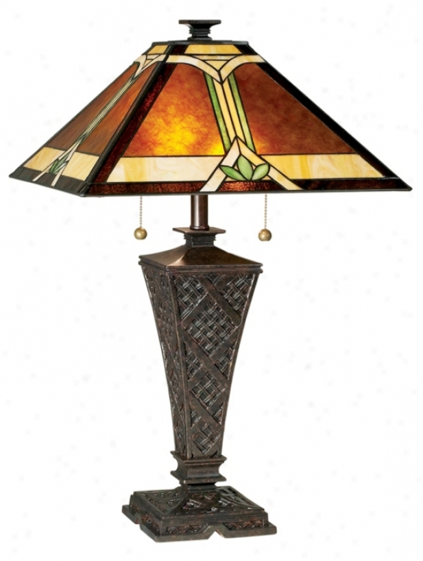 Misslon Faux Wicker Tiffany Style Table Lamp (325888)