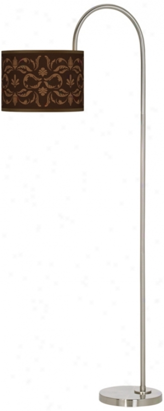 Mocha Flourish Linen Brushed Steel Finish Giclee Floor Lamp (m3882-u0908)