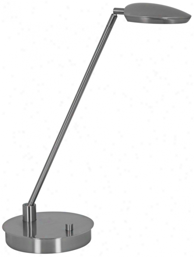 Mondoluz Pelle Straight Platinum Round Base Led Desk Lamp (v1477)