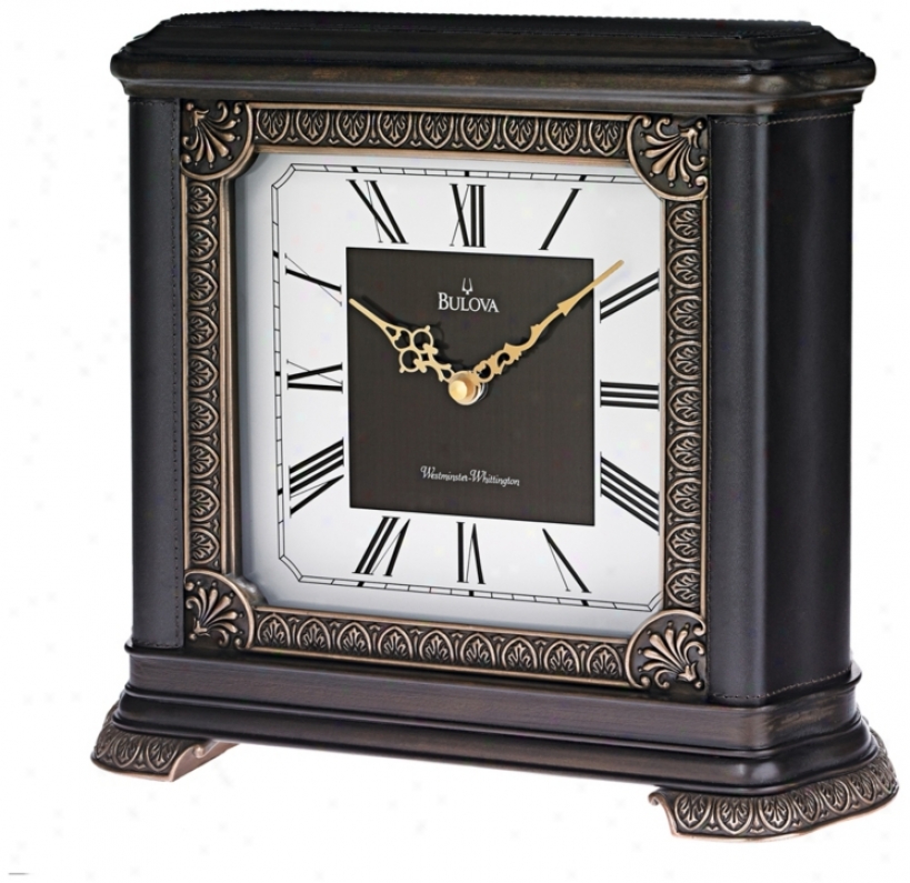 Moraine Chimes 12 1/2" Wide Black Walnut Bulova Mantel Clock (v1925)