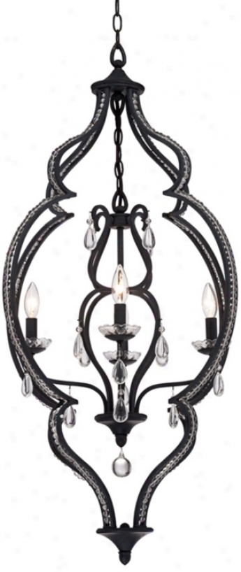 Morgana 25" Remote Black And Glass Chandelier (w7003)