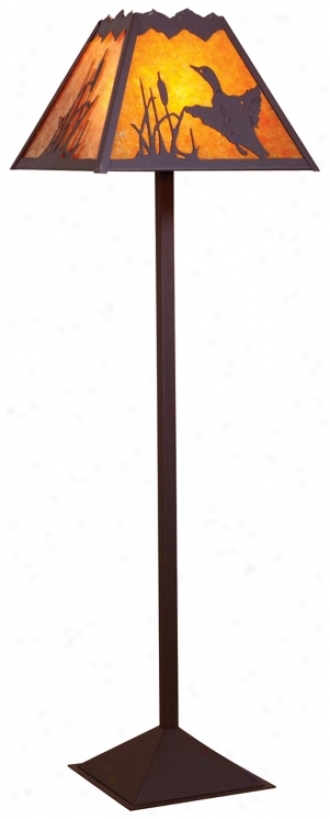 Mountain With Loon Mica Shade Floor Lamp (h3823)