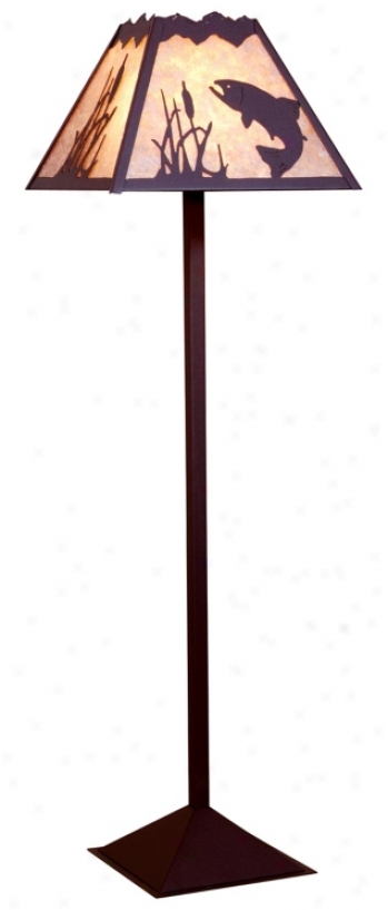Mountain With Trout Mica Shade Floor Lamp (h3826)