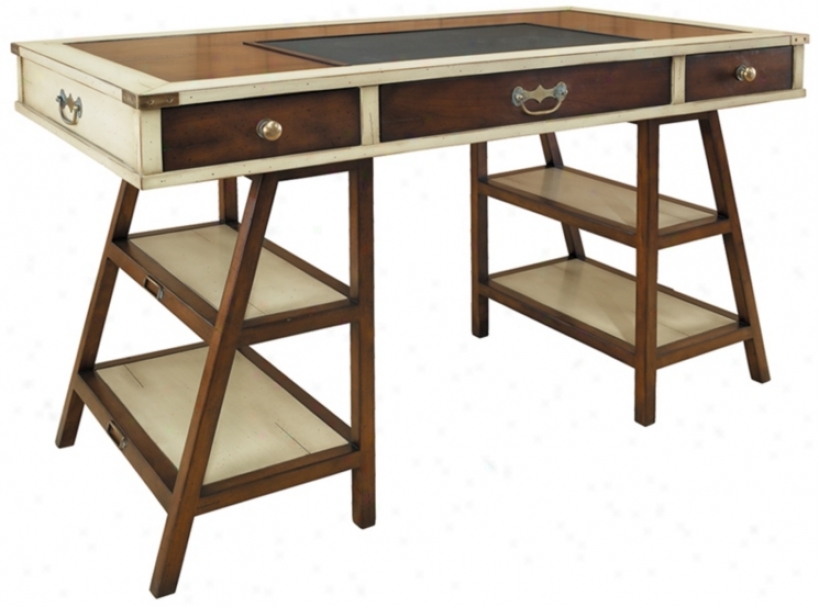 Navigator's Ivory And Woodgrain Desk (t1676)