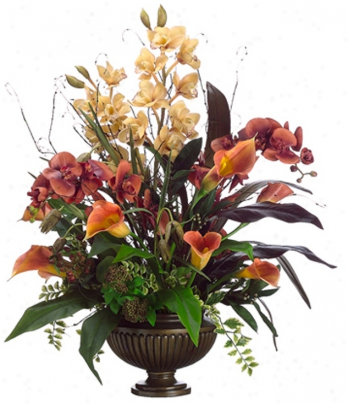 Orchids And Calla Lilies In Urn Faux Flowers (n6702)