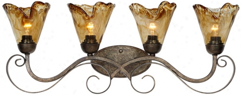 Organic Amber Art Glass 29 1/2" Wide Bronze-gold Batn Light (v9404)