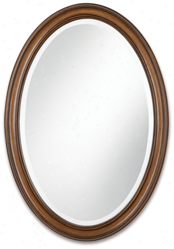 Oval Wood Finish 34" Elevated Wall Mirror (t4631)