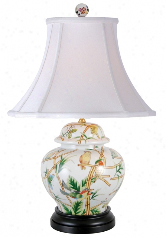 Parrots In Bamboo Porcelain Jar Table Lamp (g7045)