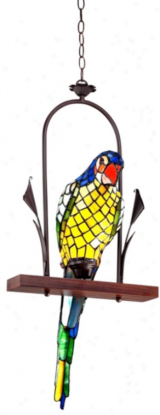 Perching Parrot 36" High Tiffany Style Glass Pendant Light (v7226)