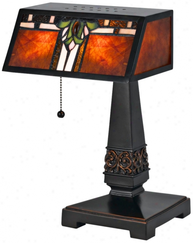 Percy Bronze And Mica Tiffany Style Desk Lamp (w1964)