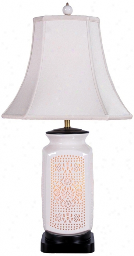 Pierced Bone China Square Bell Shade Night Light Table Lamp (v2152)