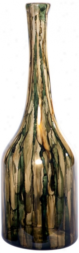 Pine Green Large Hand-blown Glass Bottle (w6769)