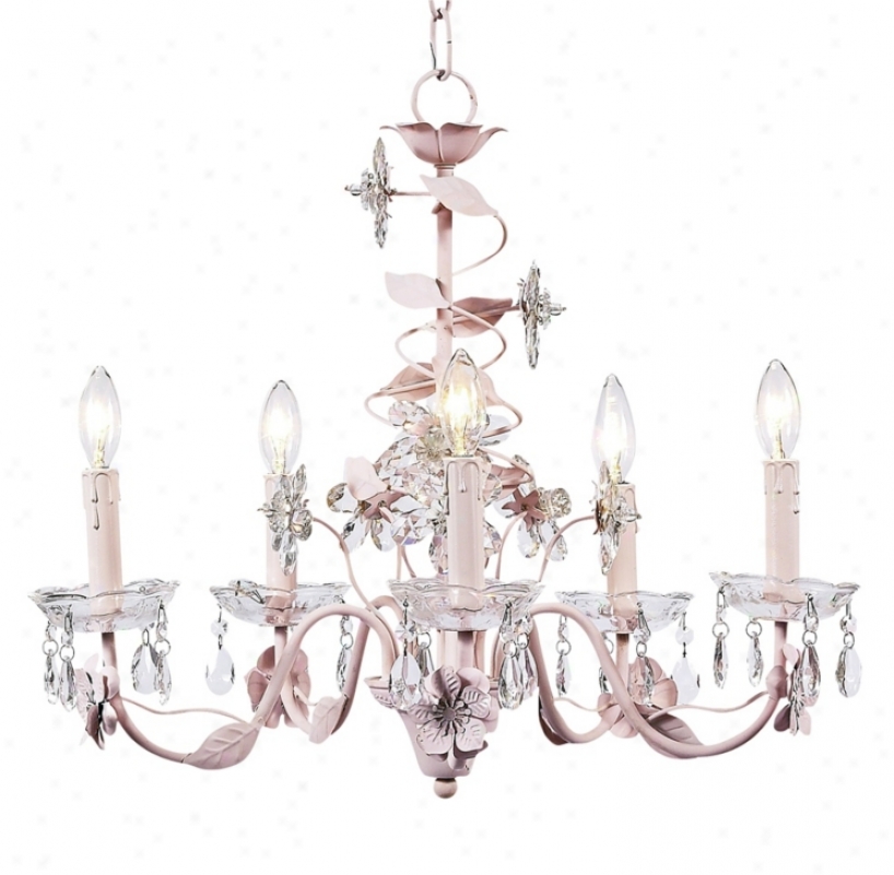 Pink Flower And Crystal 20" Wide Chandelier (t2117)