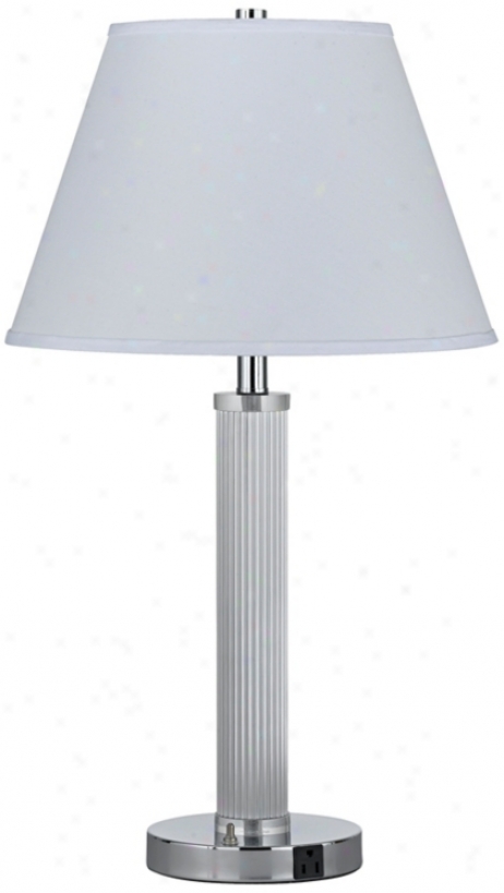 Ribbed Column Chrome Finished Steel Two Light Table Lamp (h7191)