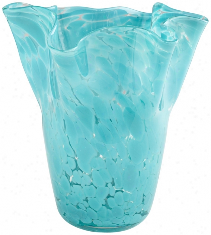 Rollofo Turquoise Handmade Glass Vase With Ruffled Edging (v3902)