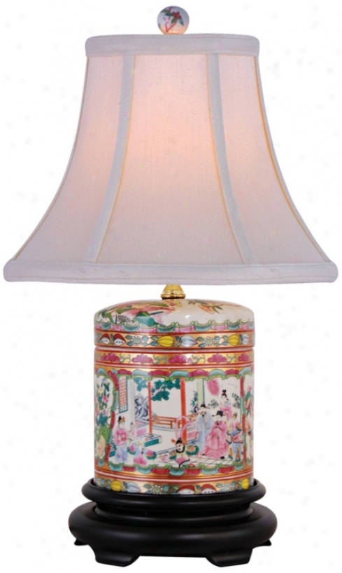 Rose Canton Porcelain Cofer Jar Table Lamp (n1993)