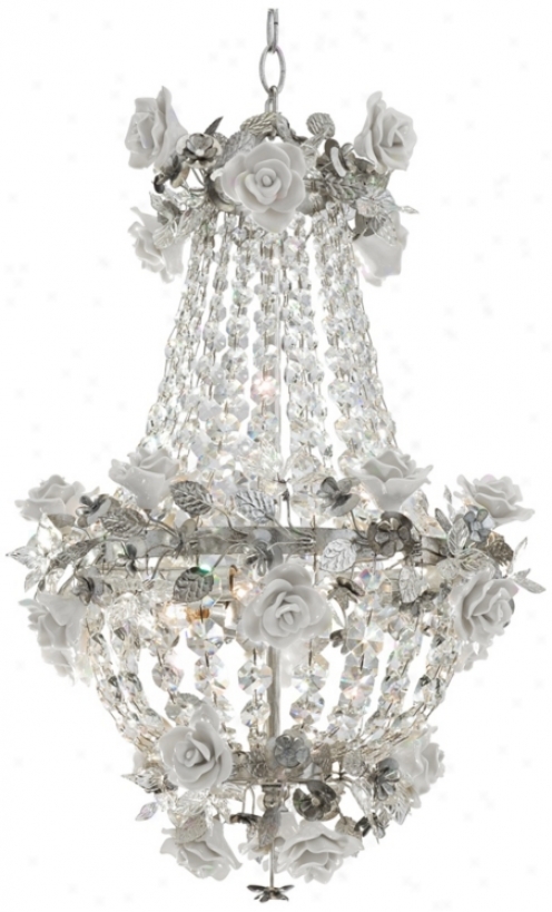 Roses And Crysal 16" Widr Champagne Silver Chandelier (v8457)