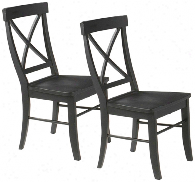 Set Of 2 Black Cherry Finish X Back Dining Chairs (u4234)