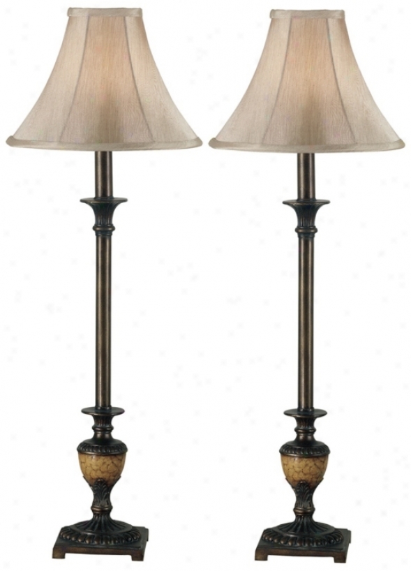 Set Of 2 Emily Crackle Bronze Buffet Lamps (p0761)