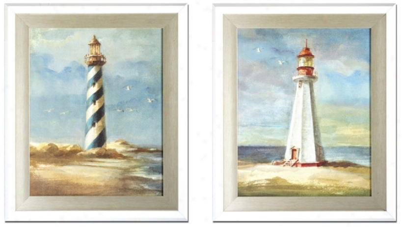 Set Of 2 Lighthouse 26" High Walk Att Prints (v6875)