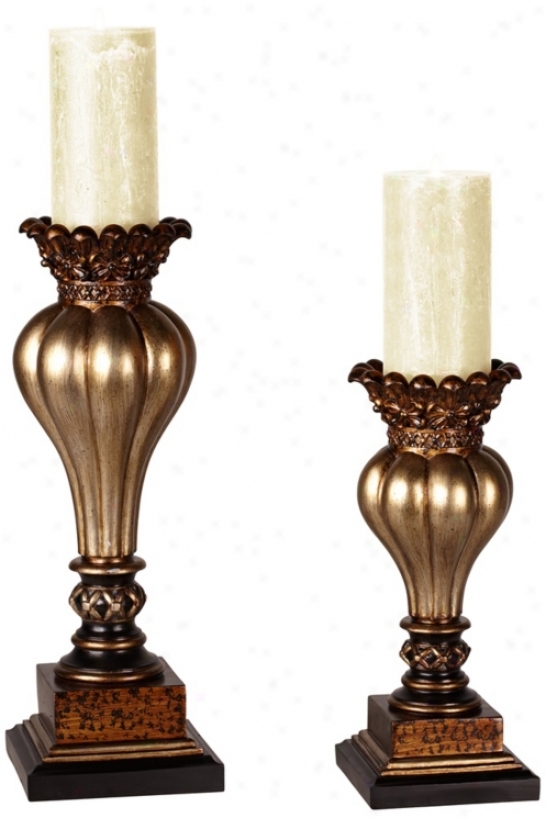 Set Of 2 Possini Old World Gold Bronze Candle Holders y(3664)